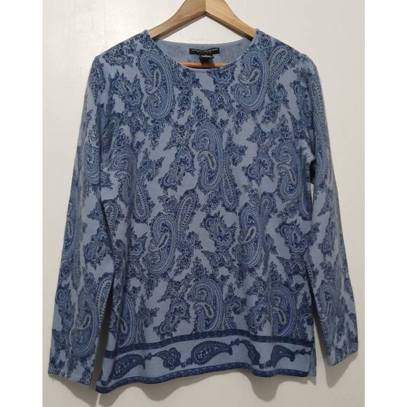 Sarah Spencer womens xl wool angora lightweight sweater paisley baby blue - Picture 2 of 8